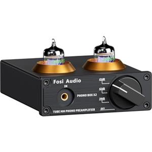Fosi Audio BOX X2 Preamplificatore Phono, Amplificatore per Giradischi MM, Tre Modalità di Guadagno Commutabili, Valvolare Tubo Vuoto Sostituibile, Preamplificatore Hifi con RCA/AUX 3,5 mm, per Phono