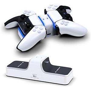 Lioncast Base di Ricarica per Controller PS5 - Doppia Stazione di Ricarica Compatibile con Controller Wireless DualSense della Playstation 5 Sony - Luci LED Rosse e Blu, Porta USB Supplementare