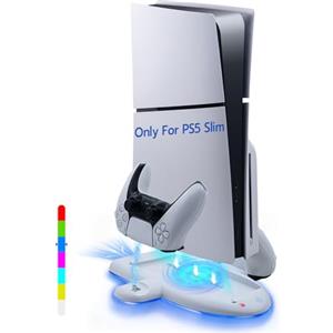 Mcbazel Stazione di Raffreddamento di Ricarica PS5 Slim, con 3-Velocità Effetto RGB Base di Caricatore Controller PS5 Dock Funzione di Memoria Accessori per Playstation 5 Slim(Non per PS5/PS5 Pro)