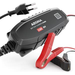 ABSINA Caricabatterie auto 12V completamente automatico per batterie al piombo fino a 120Ah - Mantenitore di carica auto 4A, Mantenitore di carica moto, carica batteria auto moto