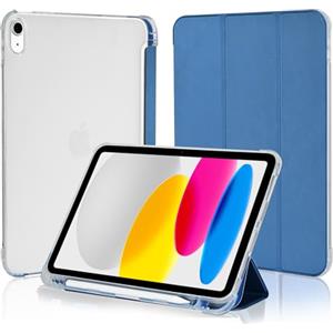 4UBonLife Cover per iPad (A16) 11ª Generazione 11" 2025/iPad 10ª Generazione 10,9 Pollici 2022 con Portapenne, Custodia Protettiva Sottile Leggero, Case Retro Traslucido in Morbido TPU, Blu Scuro
