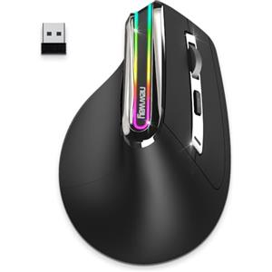 NEWWAY - 2024 Nuovo - Mouse verticale senza fili A9 - WiFi 2.4 GHz Bluetooth 3.0/5.0 USB C - Ricaricabile - RGB - 2400 DPI - Ergonomico - Silenziatore - Nano ricevitore integrato 10 M - Nero