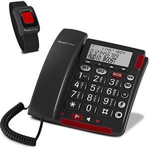 Amplicomms BigTel 50 Alarm Plus Telefono con Big Button con Pulsante SOS e Braccialetto di Emergenza, Compatibile con Apparecchi Acustici Extra Rumorosi