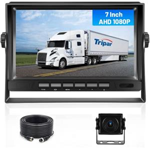 Hikity AHD Kit Telecamera Retromarcia, LCD Schermo Monitor da 7'' e Retrocamera Auto 1080P IP69 Impermeabile IR Visione Notturna Assistenza Parcheggio con Cavo 15M per Auto Furgoni Camion Camper