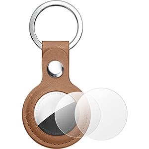 AXFEE Portachiavi AirTag, Portachiavi in Pelle, Localizzatore di Chiavi AirTag Portatile per Zaini e Animali Domestici, per Cover Protettiva per Tracker per AirTag, Forte il Segnale GPS-Marron
