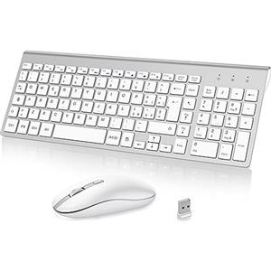 cimetech Tastiera e Mouse Wireless, Layout Italiano QWERTY, Tastiera Ultra-Sottile ‎Ergonomico Full-Size 2.4Ghz Wireless Mouse Tastiera Numerico con Ricevitore Nano per PC/Laptop/Win7/8/10（Argento）