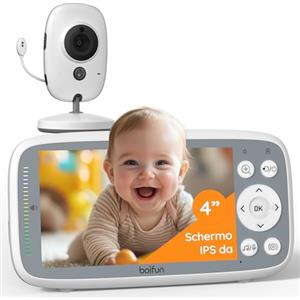 BOIFUN Baby Monitor, Videocamera Neonati Schermo da 4 '', 2000mAh Batteria Ricaricabile, VOX Rilevamento Del Suono, Rilevazione della temperatura e dell'umidità, Visione Notturna, Supporto Ninne Nanne