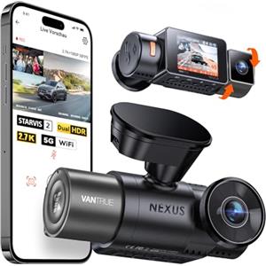 VANTRUE N2X 2.7K+1080P Telecamera per Auto Anteriore Interna, STARVIS 2 Doppia HDR Dash Cam Infrarossi, 2.5K/60FPS Frontale, 5GHz WiFi GPS, APP & Controllo Vocale, 24/7 Modalità Parcheggio, Max 512GB