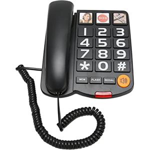 Dpofirs Telefono con Pulsanti Grandi per Anziani, Telefono Fisso con Filo, Telefono con Immagini Foto per Anziani Telefono Fisso con Pulsanti Grandi per Ipovedenti, Composizione One (Nero)