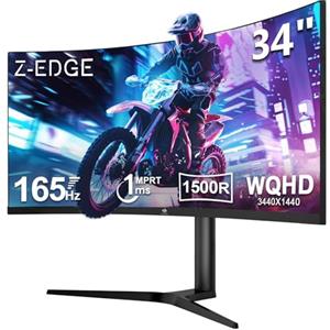 Z Z-Edge Z-Edge Monitor Gaming Curvo 34'', 3440x1440, 165Hz, 1ms MPRT, Altezza & Inclinazione Regolabili, Schermo Ultra Ampio 21:9 con DP Cavo, FreeSync, 1500R VA, 2*HDMI2.0 & 2*DP1.4, RGB, VESA 100 * 100mm