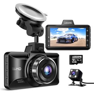 AZDOME Dash Cam Auto Anteriore e Posteriore 1080P Telecamera per Auto con Scheda SD 64GB, Visione Notturna, Angolo Visione 150°, Registrazione in Loop, Modalità Parcheggio, Sensore G (M01 Pro)