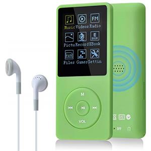 COVVY 8 GB Lettore musicale MP3 portatile da, supporta schede di memoria SD fino a 64 GB, lettore MP3 HiFi con audio senza perdita, registrazione di musica/video/voce/radio FM(8G,Verde)