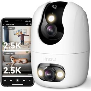 Imou 4K(4MP+4MP) Telecamera WiFi Interno Doppio Obiettivo, Videocamera Sorveglianza con One-Touch Chiamata, Rilevamento AI Umano/Animali, Visione Notturna a Colori, Modalità Privata, Supporta 2,4/5GHz