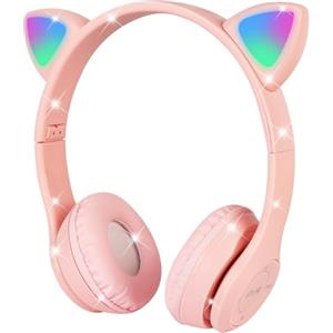 AXFEE Cuffie Bluetooth per Bambini, LED Cuffie Cablate/Wireless con Orecchio di Gatto, Pieghevole Audio Stereo HD Over-Ear Cuffie per Studiare/Viaggiare, 84dB Volume Limited, Bluetooth 5.0 Version