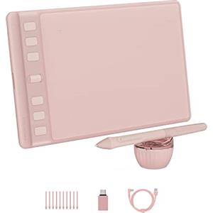 HUION Inspiroy 2 S Tavoletta Grafica, 6,3 x 3,9 Pollici con 6 Tasti a Pressione + Scroller e 8192 Livelli Penna Digitale Senza Batteria, per Windows Mac Linux Android ChromeOS(Grigio Rosa Ciliegia)