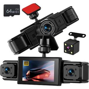 NHOPEEW Dash Cam a 4 canali 1080P - Telecamere anteriori, sinistre, destre e posteriori con grandangolo, display da 3", visione notturna IR, registrazione in loop, rilevamento del movimento