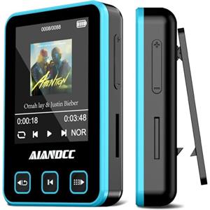 Aiandcc Lettore MP3 Bluetooth 5.3 con Clip Sportiva e Bracciale Sportivo, Lettore MP3 Dotato di schermo TFT a Colori da 1,77 Pollici, MP3 Lettore Musicale con Cuffie, Supporta Schede SD Fino a 128GB, Azzurro