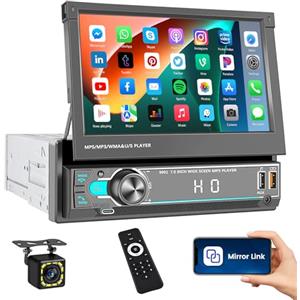 Inefala Autoradio 1 DIN con Schermo a Scomparsa, 7 Pollici Touchscreen Stereo Auto Bluetooth con Mirror Link Radio FM EQ 2USB+Type-C AUX SWC +Retrocamera+Telecomando