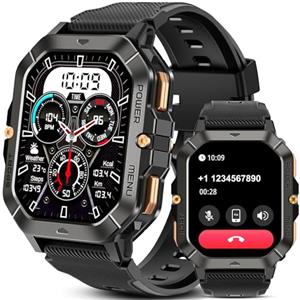 Bambooinn C28 Smartwatch Uomo, 2.02" Militari Orologio Smart Watch con Chiamate, 5atm Impermeabile con Frequenza Cardiaca Spo2/Monitor del Sonno/Contapassi, 100+ Modalità Sport per Android Ios