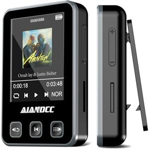 Aiandcc Lettore MP3 Bluetooth 5.3 con Clip Sportiva e Bracciale Sportivo, Lettore MP3 Dotato di schermo TFT a Colori da 1,77 Pollici, MP3 Lettore Musicale con Cuffie, Supporta Schede SD Fino a 128GB, Nero