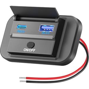 Hapytrip Presa USB 12V Montaggio a superficie leggero PD USB C 30W e QC 3.0 18W porte U-S-B per auto, 12 Volt accendisigari sostituzione pannello caricabatterie con interruttore per Autobus Marine Moto