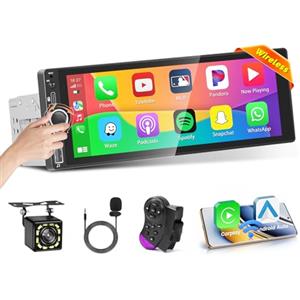 Inefala Stereo Auto 1 DIN con Schermo Wireless CarPlay e Android Auto, 6,9'' Schermo Touchscreen Autoradio Bluetooth con Radio FM/RDS EQ SWC Mirror Link USB TYPE-C AUX+Telecamera Posteriore