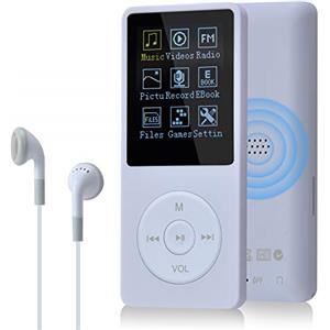 COVVY 8 GB Lettore musicale MP3 portatile da, supporta schede di memoria SD fino a 64 GB, lettore MP3 HiFi con audio senza perdita, registrazione di musica/video/voce/radio FM(8G,Bianca)