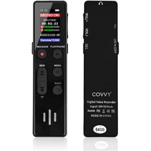 COVVY Registratore Vocale Digitale da 64 GB, Attivato, Portatile con Riproduzione, HD per Interviste/Lezioni/Riunioni