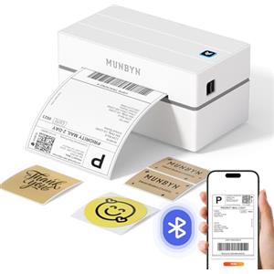 MUNBYN Stampante Termica Etichette Bluetooth, Stampante Etichette Spedizione 4x6, Stampante di Etichette Postali per Aziende, Compatibile con Shopify Ebay Amazon DHL DPD, 130B Bianco