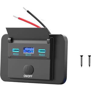 Hapytrip 78W Presa USB da 12 VMontaggio a superficie leggero Doppia porta USB C 30W e QC3.0 18W per auto, 12 Volt accendisigari sostituzione pannello caricabatterie con interruttore per Autobus Marine Moto