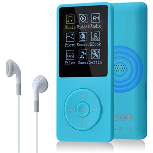 COVVY 8 GB Lettore musicale MP3 portatile da, supporta schede di memoria SD fino a 64 GB, lettore MP3 HiFi con audio senza perdita, registrazione di musica/video/voce/radio FM(8G,Azzurro)