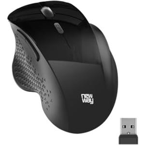NEWWAY NM255 - Mouse wireless 2.4GHz WiFi con ricevitore USB ergonomico - DPI 4000 - Silenziatore 95% di riduzione del rumore - 6 pulsanti - per PC, laptop, Mac e Linux (nero)