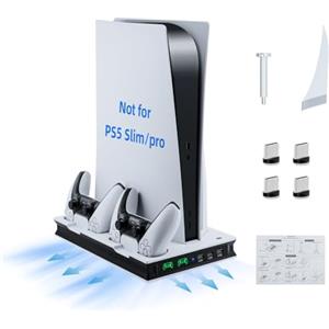 Mcbazel PS5 Supporto di Ricarica per Raffreddamento Regolabile con Gancio per Cuffie, LED Stazione di Ricarica per Doppio Controller con Dischi per Playstaion5 Console(Non per PS5 Slim/PS5 PRO)