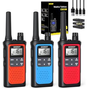 NXGKET Walkie-Talkie Ricaricabili,NXGKET PMR446 Senza Licenza Radioline Walkie Talkie con batteria integrata Woki Toki 16 Canali Radio con Torcia Funzione VOX per Attività all'aperto,Ciclismo(3 pezzi)