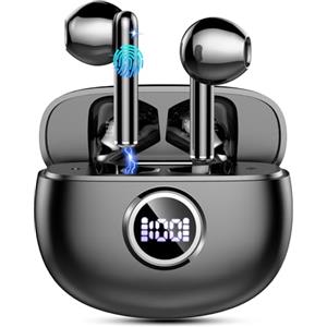 Motost Cuffie Bluetooth, Auricolari Bluetooth 5.3 Stereo con 4 HD ENC Mic, Cuffie Wireless In Ear Cancellazione Rumore, 40 Ore Cuffie Senza Fili IP7 Impermeabile, Cuffiette Bluetooth LED Display, Nero Chiaro