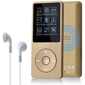 COVVY 8 GB Lettore musicale MP3 portatile da, supporta schede di memoria SD fino a 64 GB, lettore MP3 HiFi con audio senza perdita, registrazione di musica/video/voce/radio FM(8G,Oro)