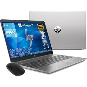 HP 250 G9 Notebook 2024 Ultra Silenzioso, RAM 16GB, SSD 512GB, Display FullHD 15.6", Intel N6000 4 Core da 3,3 GHz, tastiera retroilluminata, touch id, Win 11 Pro, Libre office, Mouse OMAGGIO