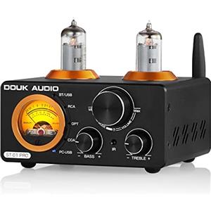 Douk Audio ST-01 PRO - Amplificatore HiFi, 200 W, con Bluetooth 5.0, coltello VU, ingresso coassiale USB DAC (ST-01PRO)