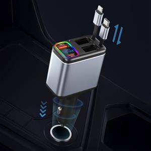 AONOKA Caricabatterie Auto Retrattile,Caricatore Auto Rapido per Telefono 147W Accendisigari Auto PD&QC3.0 Adattatore Presa 12V USB Auto Accessori Cavo Retrattile di Tipo C e IOS Compatibile Macbook,iPhone