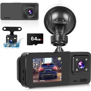 NHOPEEW Dash Cam Auto Fronte Retro 1080P + Videocamera posteriore grandangolare - Telecamera Per Auto con schermo da 2 pollici G-Sensor/Registrazione in loop/Visione notturna + Scheda SD 64G