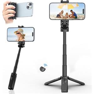 ULANZI JJ02 Mini treppiede per smartphone, 3 in 1 Bluetooth selfie stick, Impugnatura per smartphone con Telecomando,38.5cm, Treppiede scrivania con 2 coldshoe per iPhone/Samsung/Android