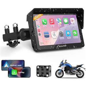 Carpuride W502PRO per CarPlay per Moto e Android Auto e Doppio Bluetooth - Navigazione GPS Impermeabile da 5 pollici per Moto, Condivisione di Musica, Interfono, EQ, Sensore di Luce, Bussola, Barometr