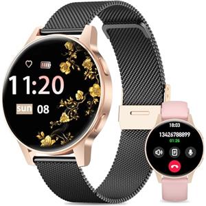 SLOKSFil Smartwatch Donna con Chiamate Bluetooth, 1.27 TFT Fitness Tracker, con 24H Cardiofrequenzimetro Sonno Ciclo Mestruale, IP68 Smart Watch per Android/iOS Android (Schwarz Gold)