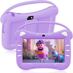 ascrecem Tablet Android 7 Pollici Tablet per Bambini con WiFi Bluetooth Doppia Fotocamera Controllo Parentale 2GB RAM 32GB ROM Copertura Protettiva per Bambini (Viola)