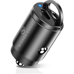 Wicked Chili 45W Tiny Adattatore per auto Caricabatteria rapido doppio USB-C per accendisigari compatibile con iPhone 17, 16, 15, 14, iPad, ricarica Samsung PPS, rapido PD Fast Charge (12 V)