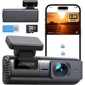 iZEEKER 2.5K Dash Cam Auto WiFi Dash Camera, Mini Telecamera Auto 1440P Dashcam Anteriore con App, Scheda 32GB Pratuita, Visione Notturna, WDR, G-Sensor, Registrazione in Loop, Monitor di Parcheggio