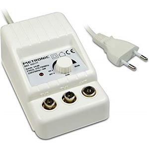 Metronic 432187 Amplificatore TV FM/VHF/UHF per digitale terrestre con Filtro LTE, 2x24dB regolabili, 1 ingresso/2 uscite, da interno, 47 / 790MHz, Bianco