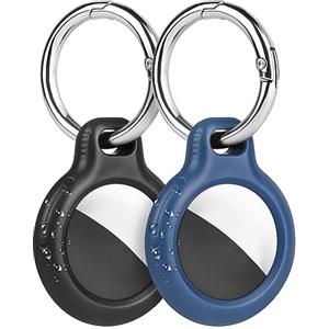Ainiv Custodia per AirTag, 2 Pezzi Custodia per AirTag in Plastica con Cordino, Localizzatore di Chiavi per AirTag Portatile per Zaini e Animali Domestici, Mini Cover Protettiva (Nero + Blu notte)