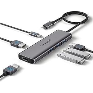 Lemorele Docking Station 6-in-1, USB C Hub con 2*HDMI (Supporta MacOS MST), 3*USB-A 3.0, Velocità 5Gbps, 1*PD 100W, Dual Monitor Multiporta USB Adattatore per Windows, MacOS, Android, iOS, Linux