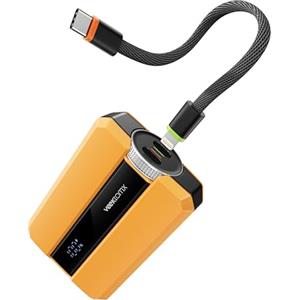 VEEKTOMX Power Bank PD30W 10000mAh Powerbank Powerbank piccolo con cavo a doppia porta USB C Compatibile con iPhone Samsung Google Pixel Tablet ecc. (Giallo)